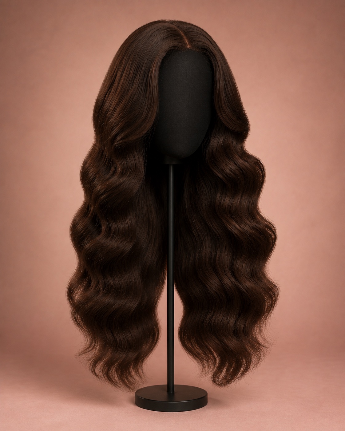 Illustrative Brown Body Wave Human Hair Wig, product exterior without a model