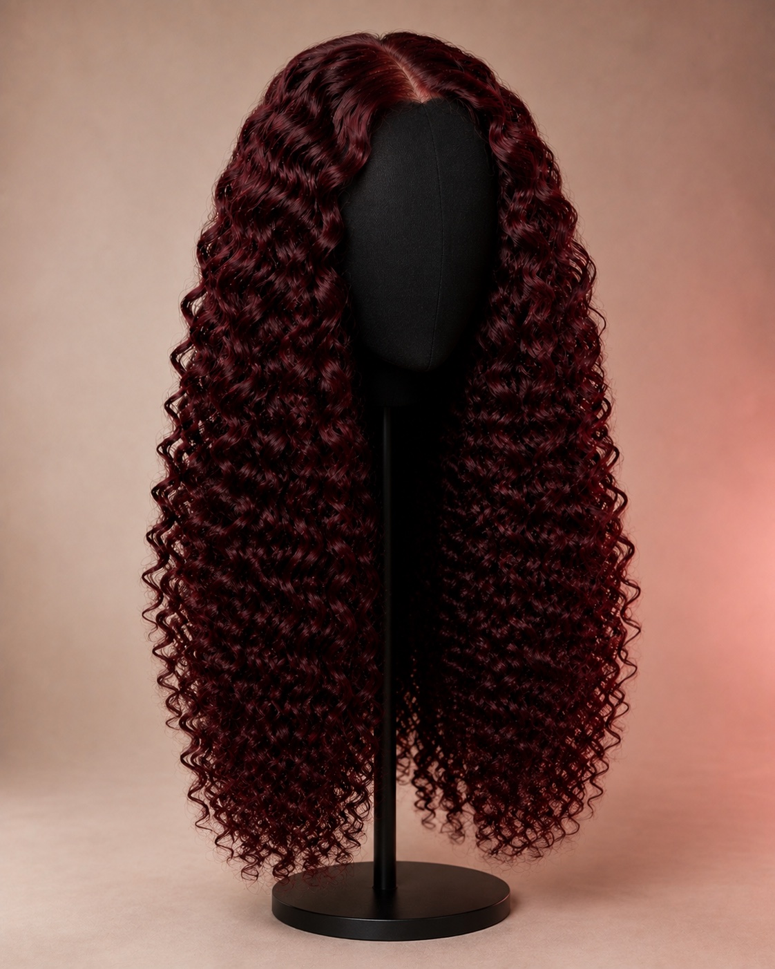 Illustrative Burgundy Deep Wave Human Hair Wig, product exterior without a model