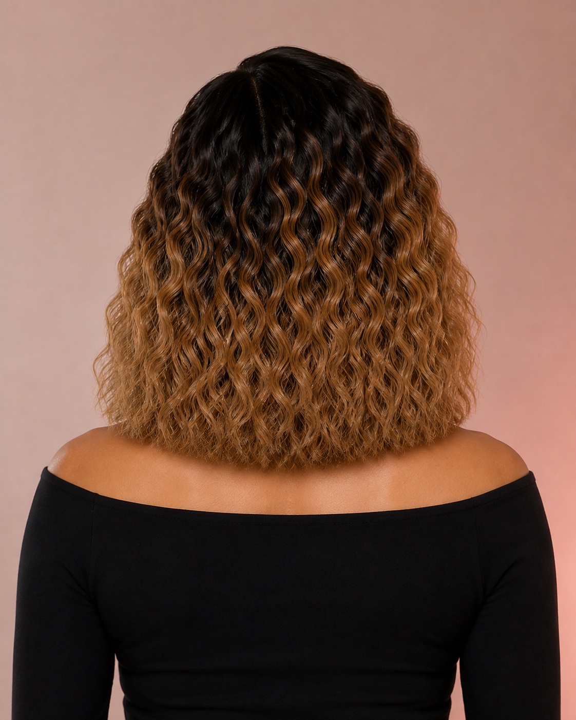 Illustrative Ombré Blonde Water Wave Human Hair Wig, rear-angle model view