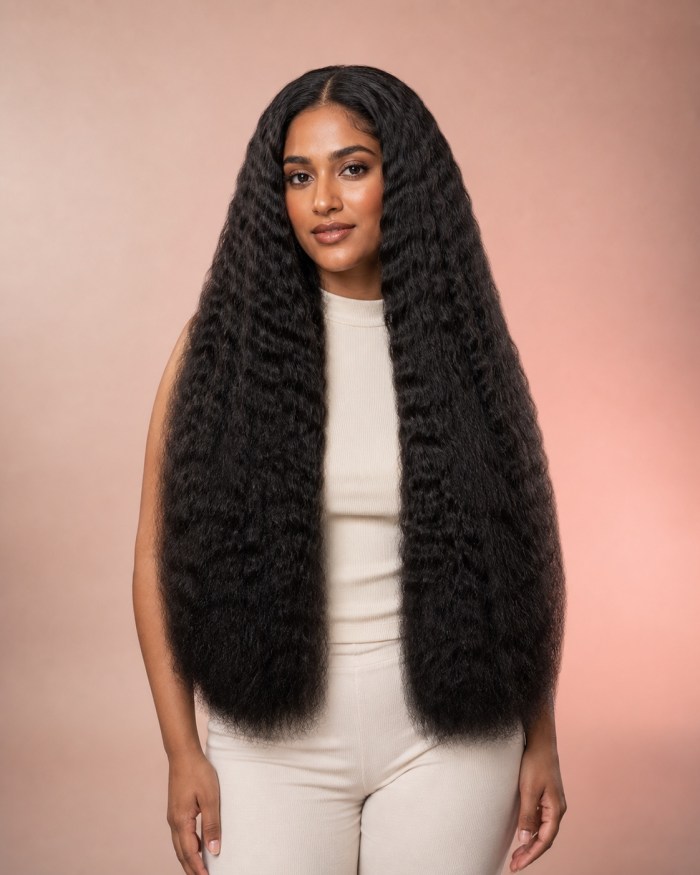 Black Crimp Human Hair Wig