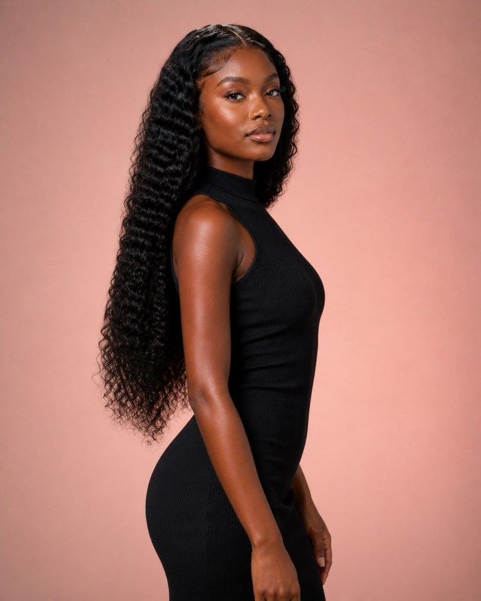 Black Deep Wave Human Hair Wig alternate view