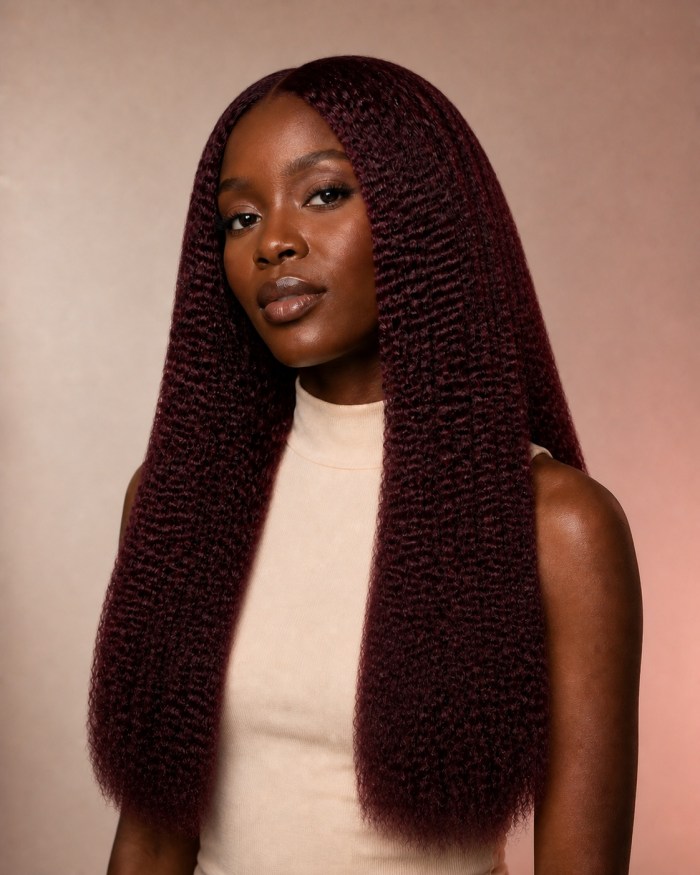 Burgundy Crimp Human Hair Wig