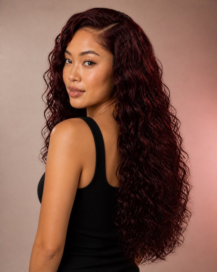 Burgundy Water Wave Human Hair Wig alternate view