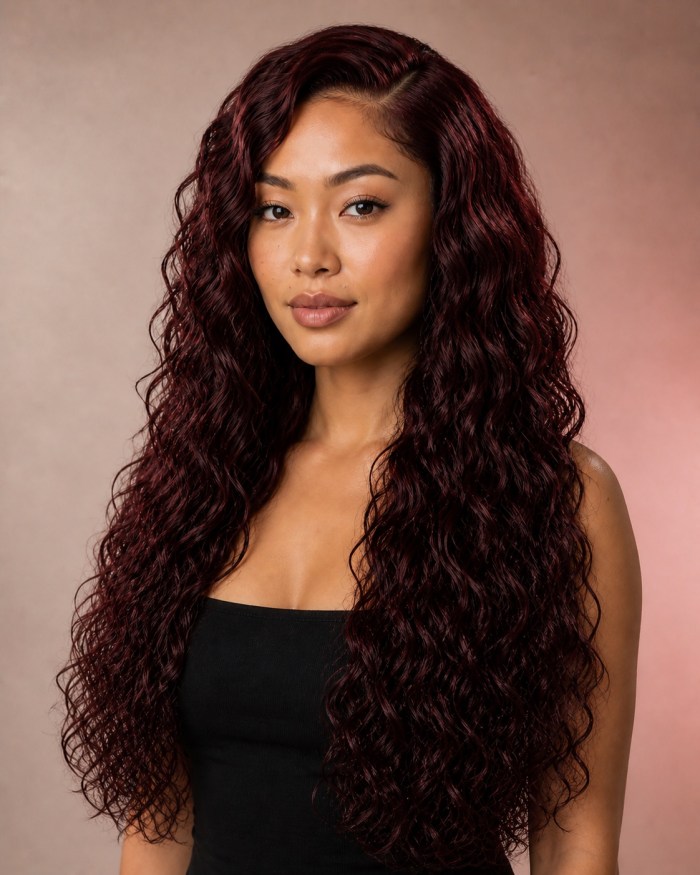 Burgundy Water Wave Human Hair Wig